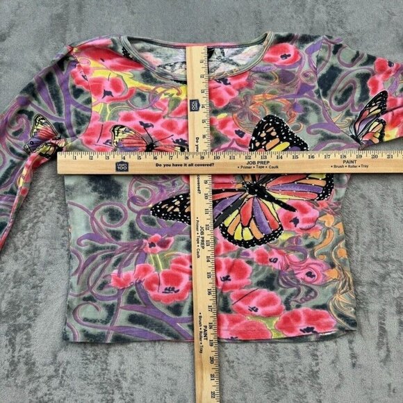 Raakhee Womens Shirt Medium Colorful 3/4 Sleeve Butterfly Rhinstone Y2K Rare - Picture 4 of 7